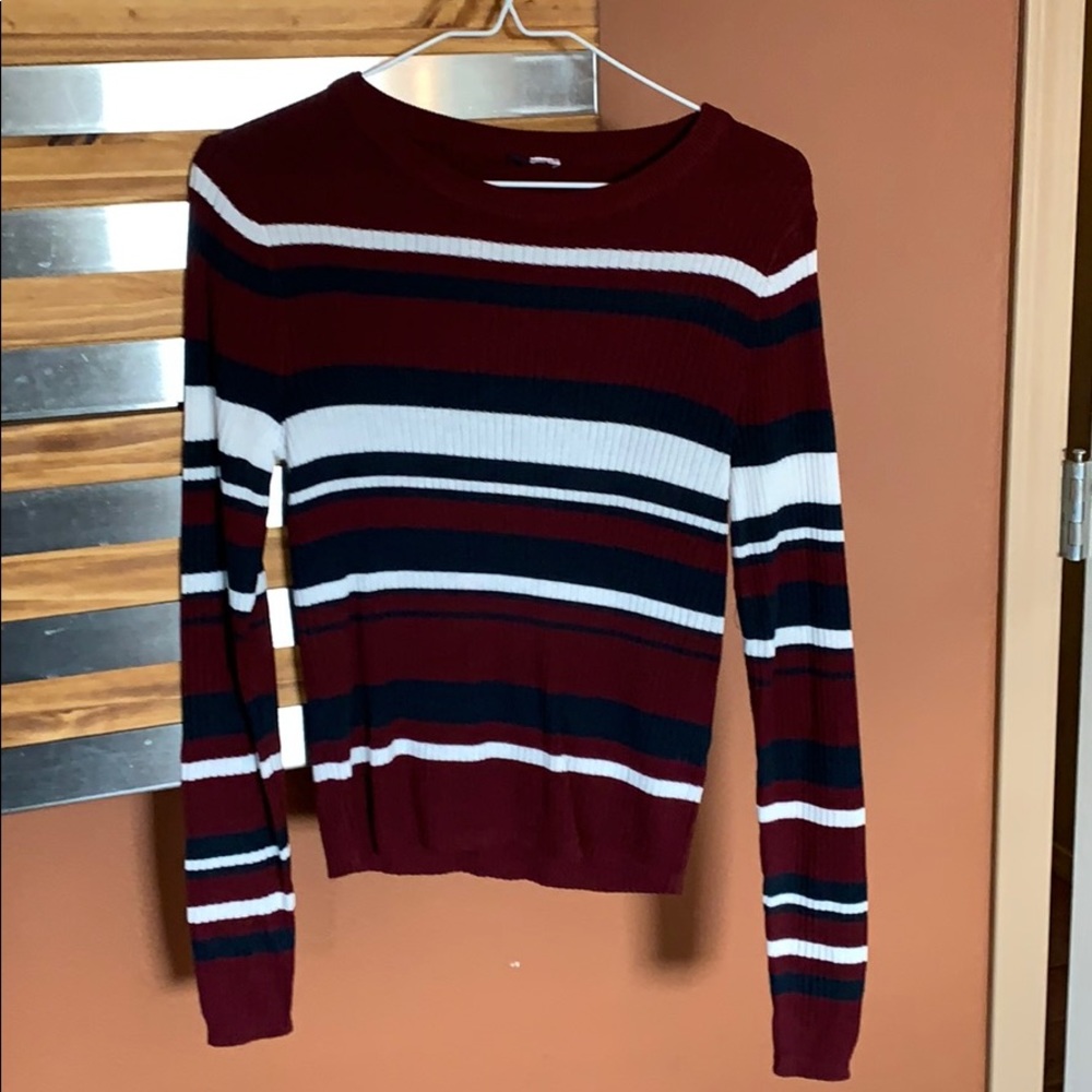 H&M maroon striped crop sweater